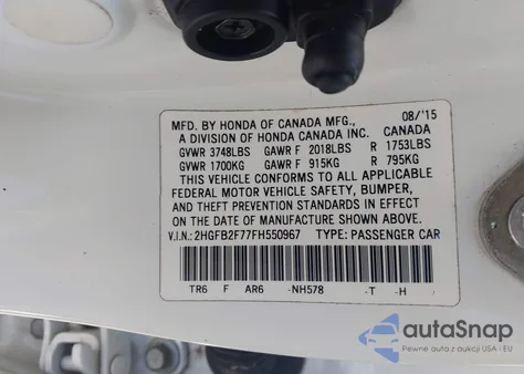 2015 Honda Civic Se из США, поврежденный, VIN 2HGFB2F77FH550967